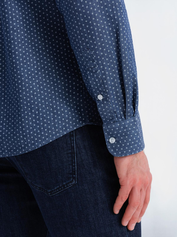 Ombre Clothing Moška srajca iz finega džinsa z vzorcem in žepom - modra Ombre Clothing