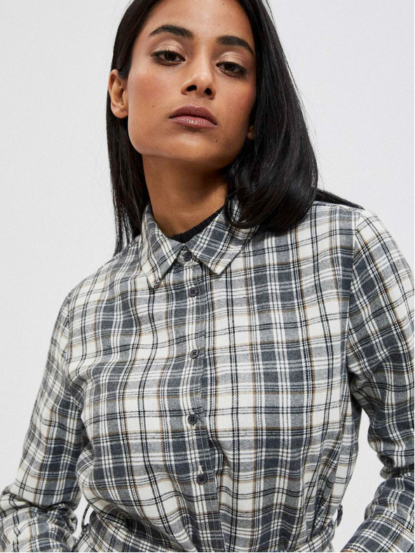 Moodo Moodo belo-siva ženska karirasta srajca