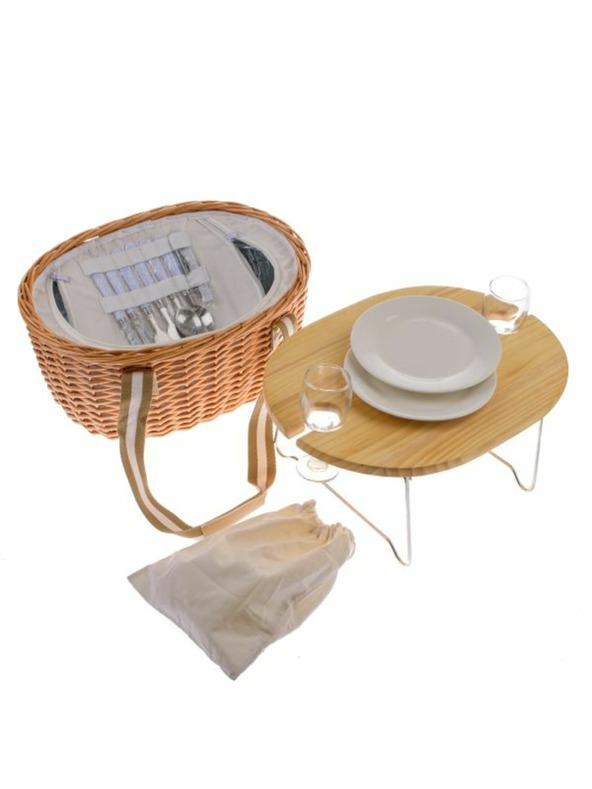 Casa de Engel Pletena košara za piknik s fiksnim pokrovom/podstavkom za 2 osebi, s termovko, 0/2