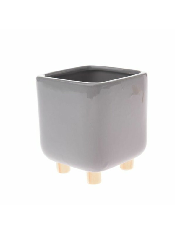 Casa de Engel Keramični lonec z lesenimi nogami, siv, 0/24