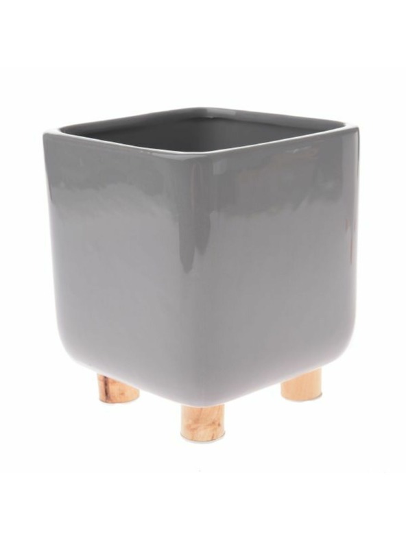 Casa de Engel Keramični lonec za rože z lesenimi nogami, siv, 0/8