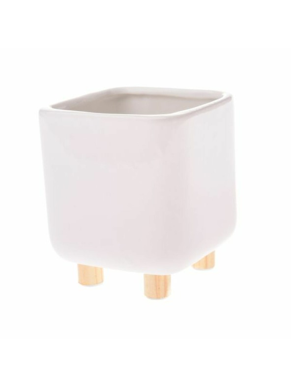 Casa de Engel Keramični lonec za rože z lesenimi nogicami, bel, 0/24