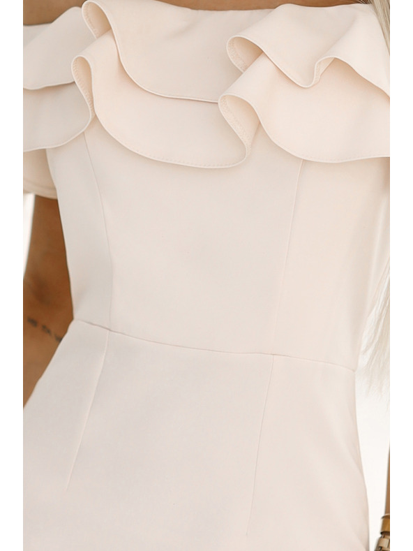 numoco 599-1 CARMEN Oprijete midi obleke v španskem slogu - bež