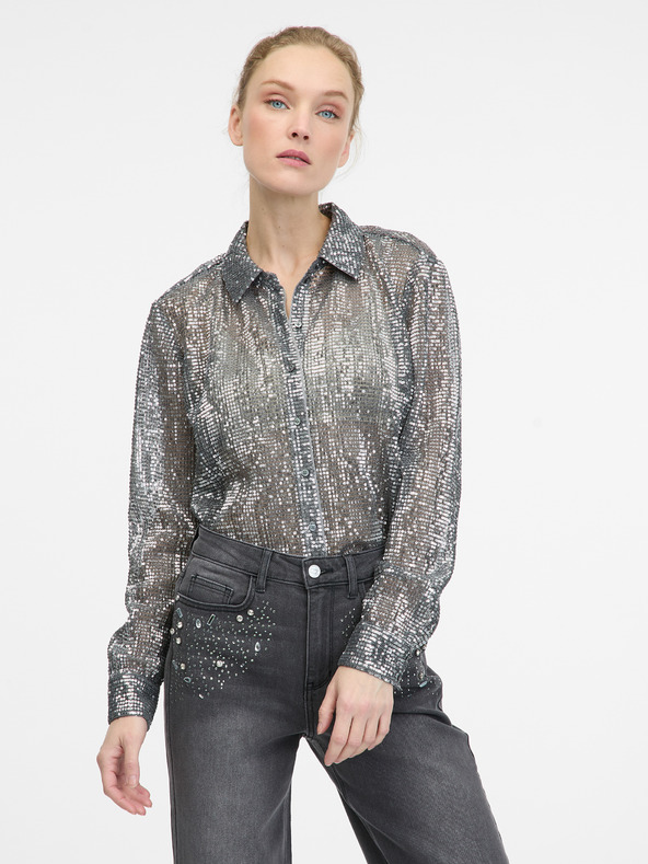 Orsay Srebrna ženska bluza z ovratnikom ORSAY