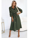 numoco 531-5 Midi srajčna obleka z zlatimi gumbi in kravato - KAKI