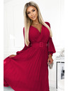 numoco 414-9 KLARA Nagubana obleka z pasom in izrezom - Vinsko rdeča barva