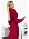 numoco 414-9 KLARA Nagubana obleka z pasom in izrezom - Vinsko rdeča barva