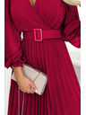 numoco 414-9 KLARA Nagubana obleka z pasom in izrezom - Vinsko rdeča barva