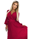 numoco 414-9 KLARA Nagubana obleka z pasom in izrezom - Vinsko rdeča barva