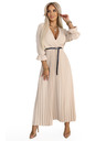 numoco 462-5 SERENA Nagurane maxi obleke z izrezom, pasom in 3/4 rokavi - TEMNO BEŽ