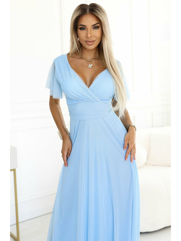 numoco 562-5 NASTIA Dolge obleke z izrezom in kratkimi rokavi - svetlo modre