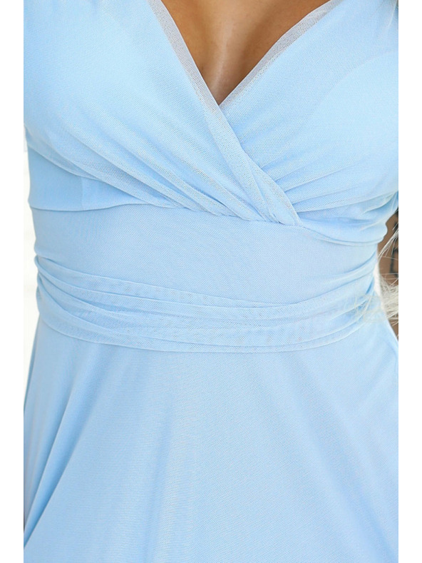 numoco 562-5 NASTIA Dolge obleke z izrezom in kratkimi rokavi - svetlo modre