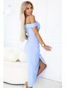 numoco 564-9 CALLIE Midi obleke z golimi rameni in globokim izrezom - svetlo modre