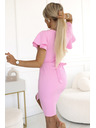 numoco 479-10 NINA elegantne obleke z V-izrezom, rokavi in pasom - sladkorno rožnate