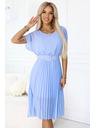 numoco 465-4 MIA Krokots šifon midi obleka z Wide pasom - svetlo modra