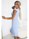 numoco 318-8 Elegantne midi obleke z lepim izrezom - svetlo modre