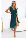 numoco 374-8 POLINA Nagubane obleke z izrezom in volani - zelene