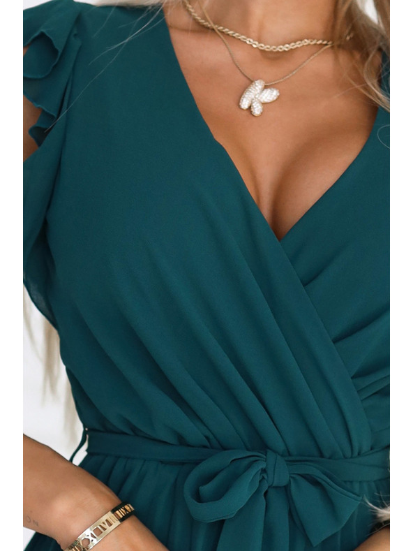 numoco 374-8 POLINA Nagubane obleke z izrezom in volani - zelene