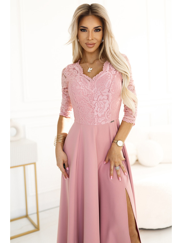 numoco Elegantne dolge čipkaste obleke z izrezom Numoco