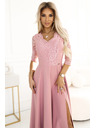numoco Elegantne dolge čipkaste obleke z izrezom Numoco
