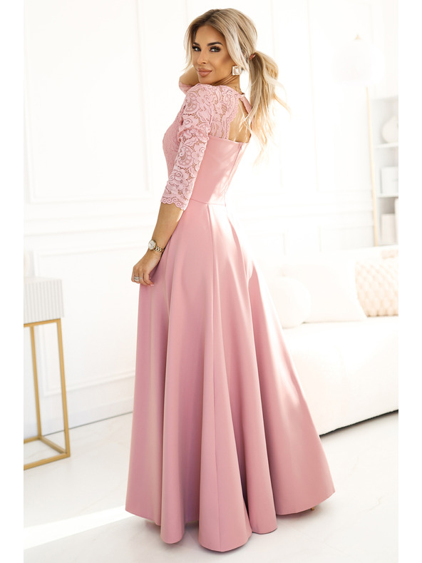 numoco Elegantne dolge čipkaste obleke z izrezom Numoco