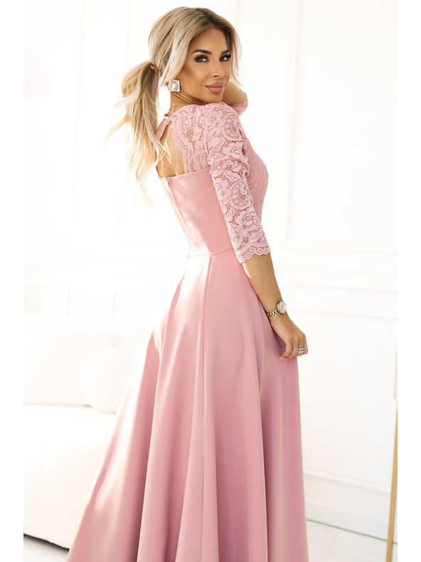 numoco Elegantne dolge čipkaste obleke z izrezom Numoco