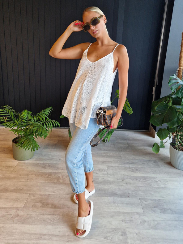 Edoti Ženska čipkasta top majica v boho slogu SLR092 - bela OTHER