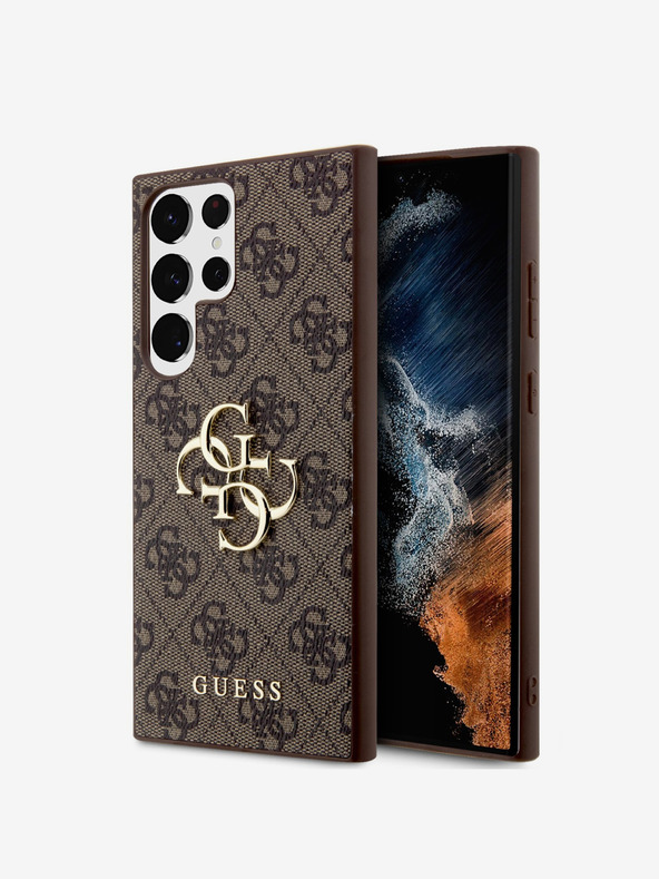 Guess PU 4G Metal Logo Zadní Kryt pro Samsung Galaxy S24 Ultra Brown Ovitek za telefon