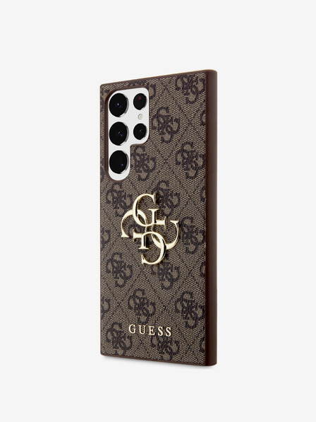 Guess PU 4G Metal Logo Zadní Kryt pro Samsung Galaxy S24 Ultra Brown Ovitek za telefon