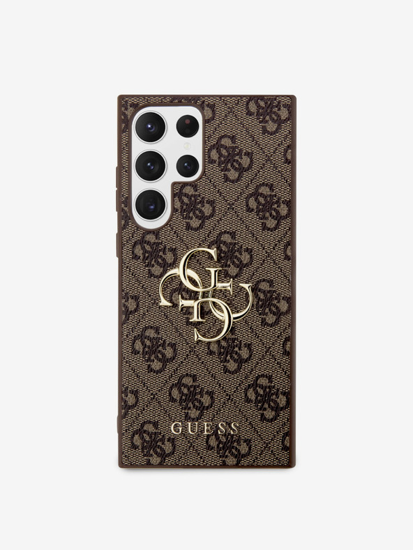 Guess PU 4G Metal Logo Zadní Kryt pro Samsung Galaxy S24 Ultra Brown Ovitek za telefon