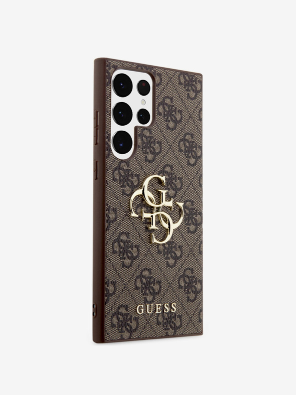 Guess PU 4G Metal Logo Zadní Kryt pro Samsung Galaxy S24 Ultra Brown Ovitek za telefon