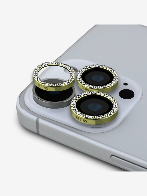 Guess Fixed Glliter Ochrana Čoček pro iPhone 16 Pro/16 Pro Max Gold Ovitek za telefon