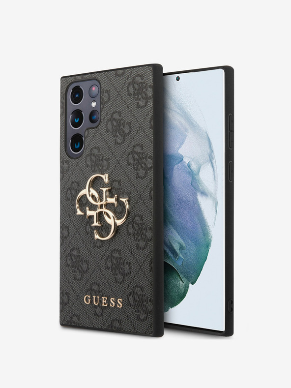 Guess PU 4G Metal Logo Zadní Kryt pro Samsung Galaxy S24 Ultra Grey Ovitek za telefon