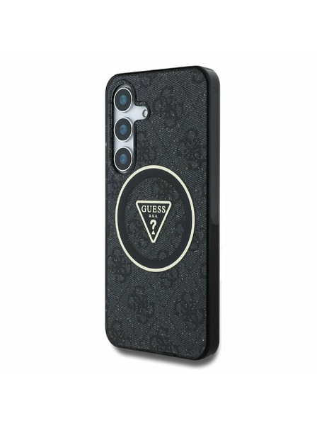 Guess IML 4G Glitter and Triangle Logo MagSafe Zadní Kryt pro Samsung Galaxy S25 Black Ovitek za telefon