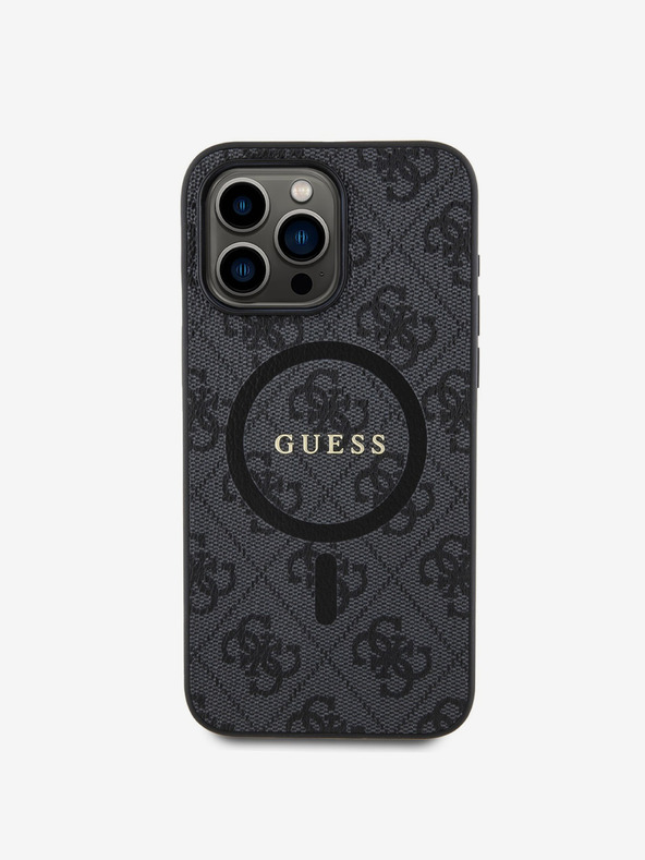 Guess PU Leather 4G Colored Ring MagSafe Zadní Kryt pro iPhone 15 Pro Black Ovitek za telefon