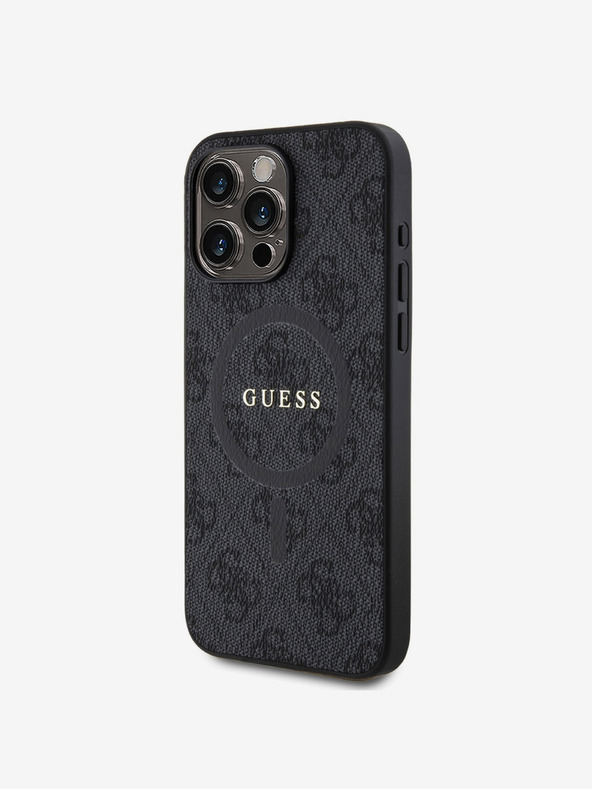 Guess PU Leather 4G Colored Ring MagSafe Zadní Kryt pro iPhone 15 Pro Black Ovitek za telefon
