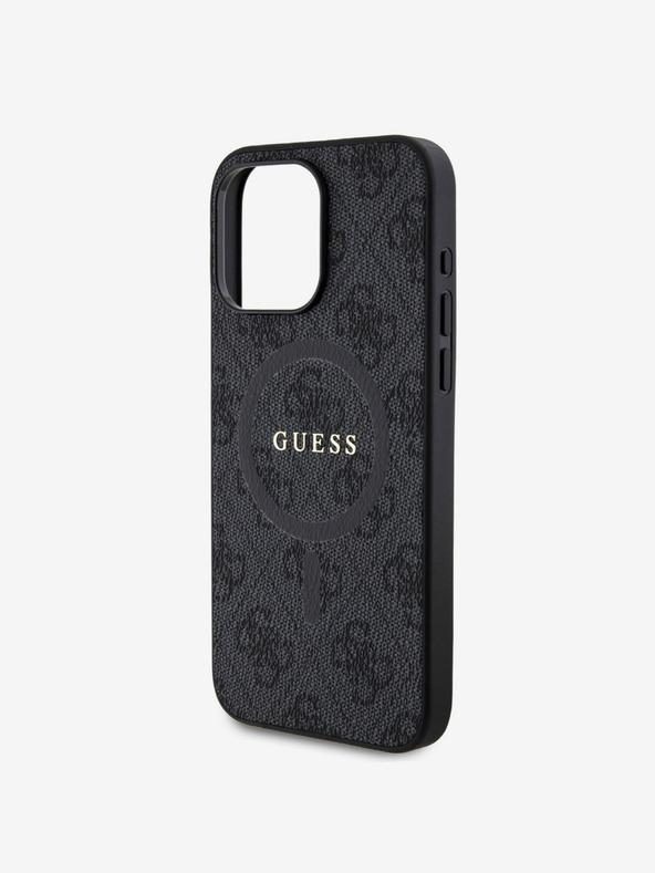 Guess PU Leather 4G Colored Ring MagSafe Zadní Kryt pro iPhone 15 Pro Black Ovitek za telefon
