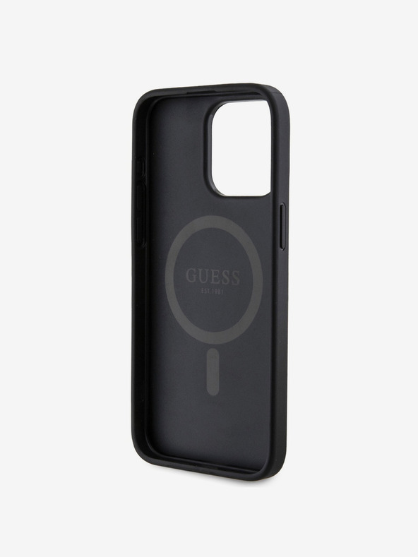 Guess PU Leather 4G Colored Ring MagSafe Zadní Kryt pro iPhone 15 Pro Black Ovitek za telefon
