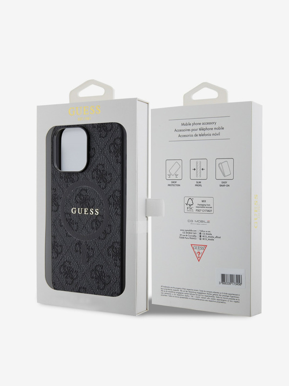 Guess PU Leather 4G Colored Ring MagSafe Zadní Kryt pro iPhone 15 Pro Black Ovitek za telefon