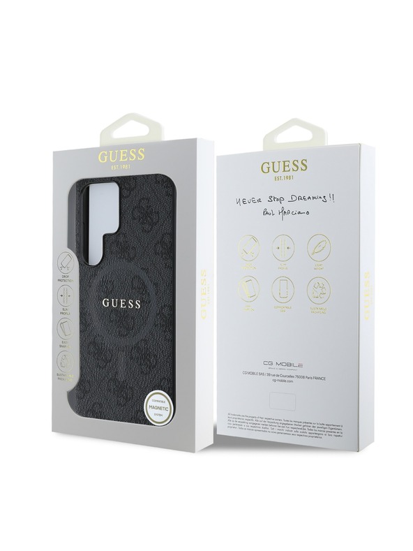Guess PU Leather 4G Colored Ring MagSafe Zadní Kryt pro Samsung Galaxy S25 Ultra Black Ovitek za telefon