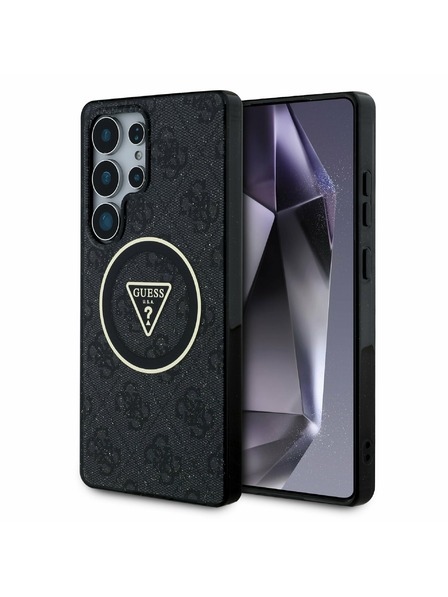 Guess IML 4G Glitter and Triangle Logo MagSafe Zadní Kryt pro Samsung Galaxy S25 Ultra Black Ovitek za telefon