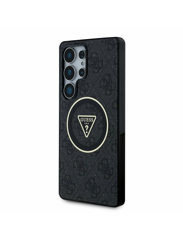 Guess IML 4G Glitter and Triangle Logo MagSafe Zadní Kryt pro Samsung Galaxy S25 Ultra Black Ovitek za telefon