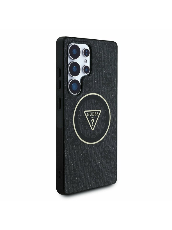 Guess IML 4G Glitter and Triangle Logo MagSafe Zadní Kryt pro Samsung Galaxy S25 Ultra Black Ovitek za telefon