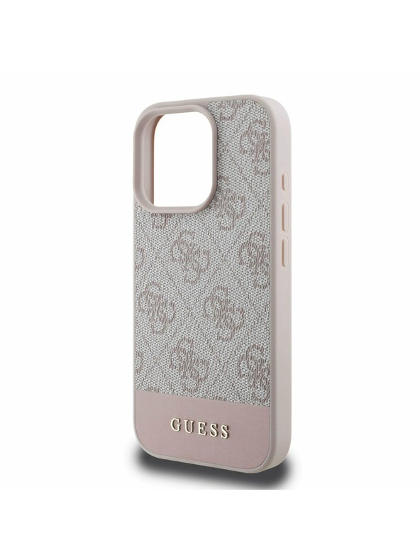 Guess PU 4G Stripe Zadní Kryt pro iPhone 16 Pro Pink Ovitek za telefon