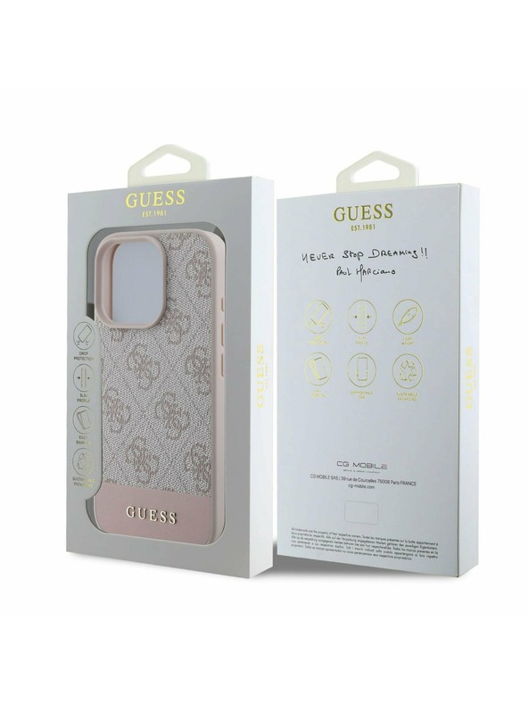 Guess PU 4G Stripe Zadní Kryt pro iPhone 16 Pro Pink Ovitek za telefon
