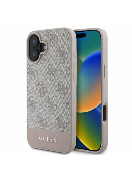 Guess PU 4G Stripe Zadní Kryt pro iPhone 16 Pink Ovitek za telefon