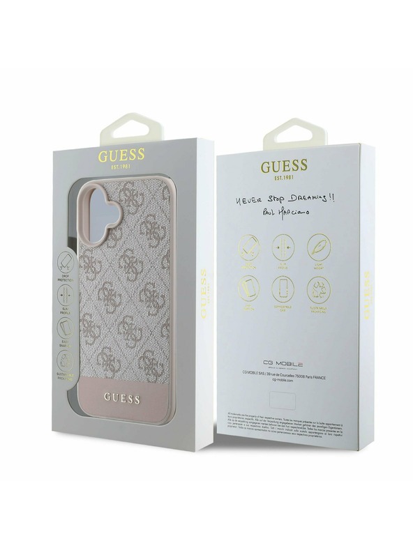 Guess PU 4G Stripe Zadní Kryt pro iPhone 16 Pink Ovitek za telefon