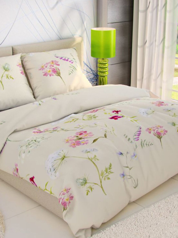 Kvalitex Klasična bombažna posteljnina DELUX 140x200, 70x90cm BOTANICA kremasta