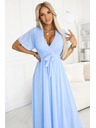 numoco 545-2 Dolge obleke z nagubanim izrezom in zavezovanjem - svetlo modre