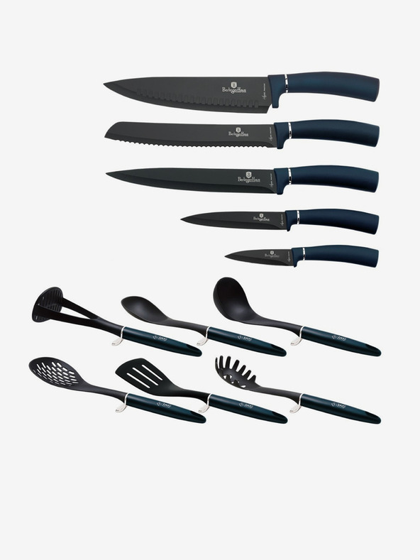 Berlingerhaus Komplet nožev in kuhinjskega orodja v stojalu 12 kosov Aquamarine Metallic Line BERLINGERHAUS